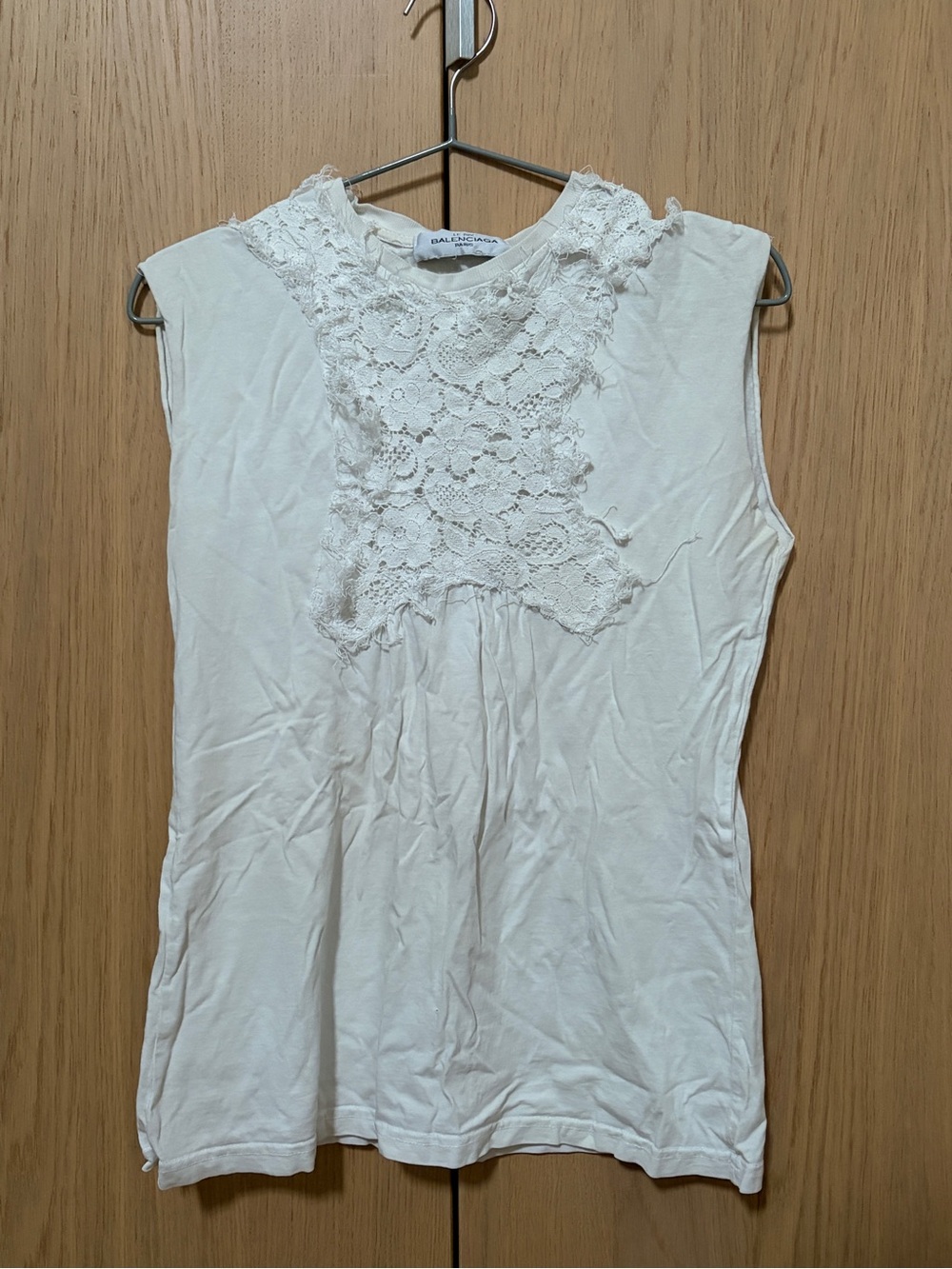 Balenciaga Le Dix White Lace Yoke Sleeveless Tank collector’s item